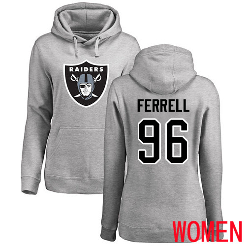 Oakland Raiders Ash Women Clelin Ferrell Name and Number Logo NFL Football 96 Pullover Hoodie Sweatshirts
